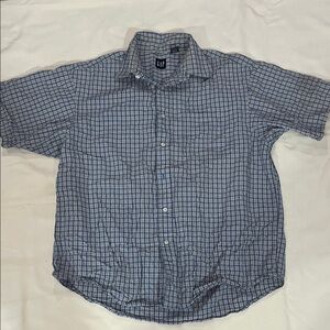 GAP Blue and White Plaid Short-Sleeve Shirt